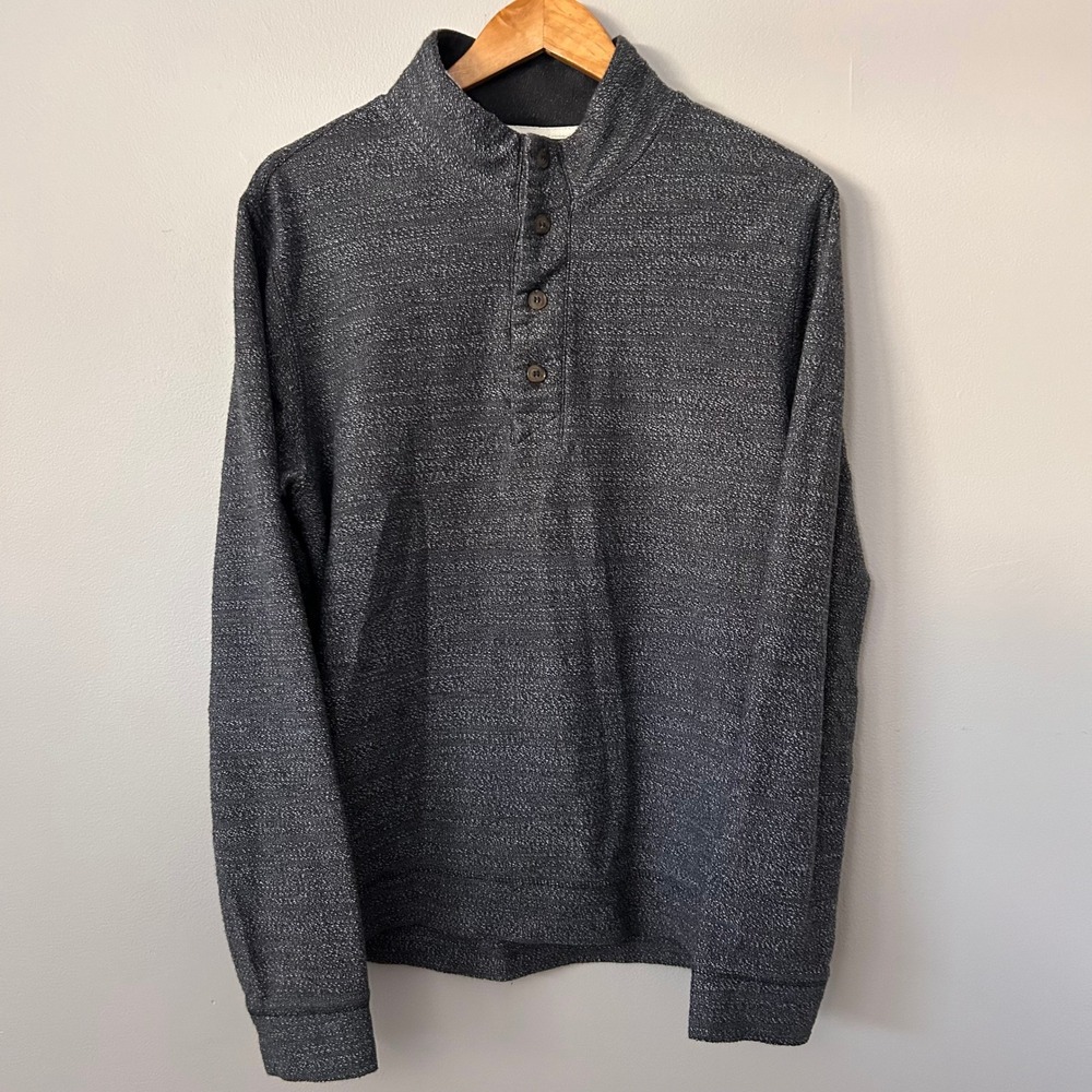 Marine Layer Mens L Charcoal Gray Speckled Henley Pullover 1/4 Button Sweatshirt - Picture 2 of 8